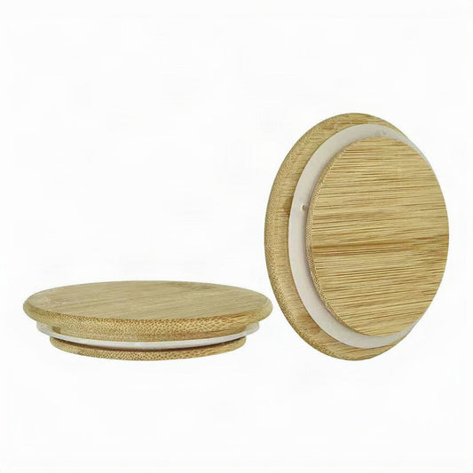 A bamboo lid for Halo Jar Candles, displayed as a round, flat piece with a hollow center, against a white background.