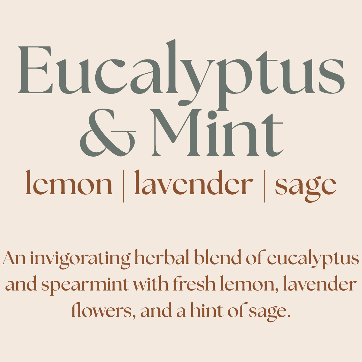 Text description of eucalyptus and mint flavors on a beige background