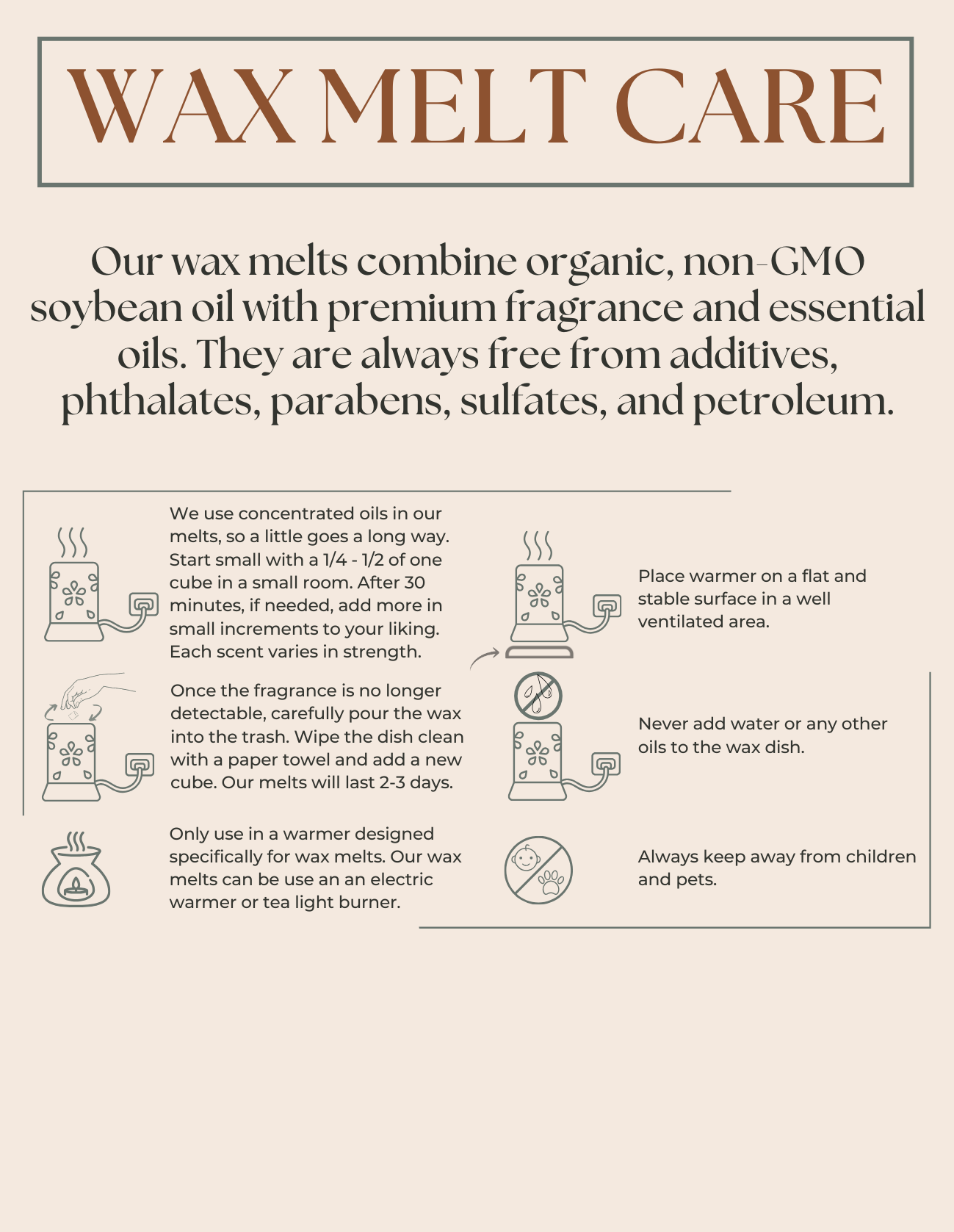 Haute Candles wax melt care and usage guide